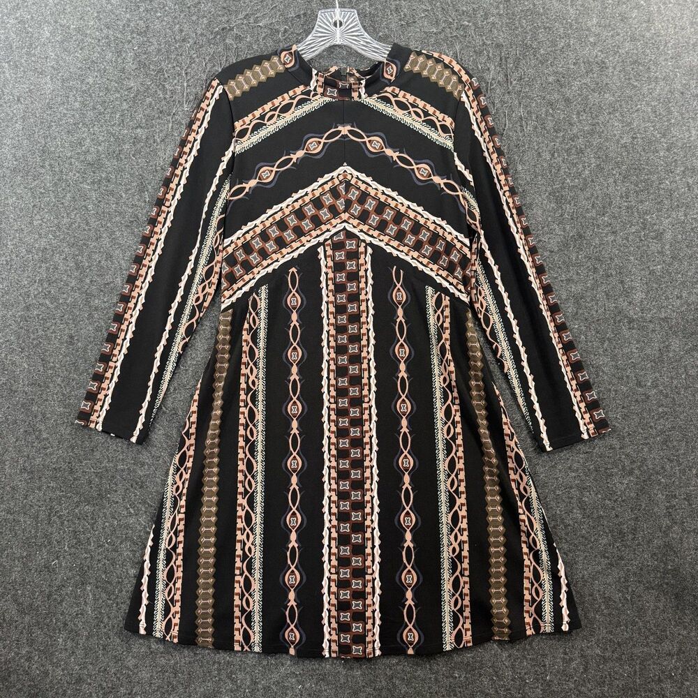 Free People Stella Dress Women's Medium Black Geometric A-Line High Neck